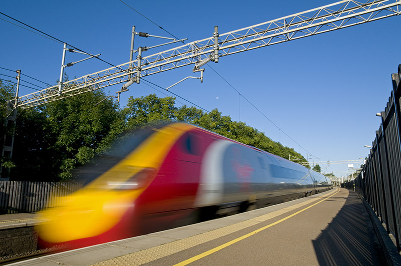 Virgin train moving at high speed